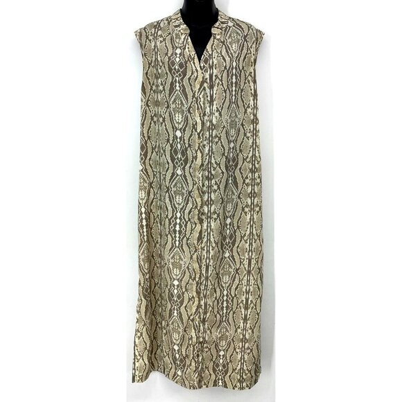 Bar III Women Shift Dress Size Large L Snakeskin Cap Sleeve Button Up Side Slit - Picture 1 of 6